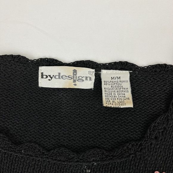 Vintage By Design Floral Crewel Embroidered Black Pullover Sweater Womens Medium - Picture 9 of 9